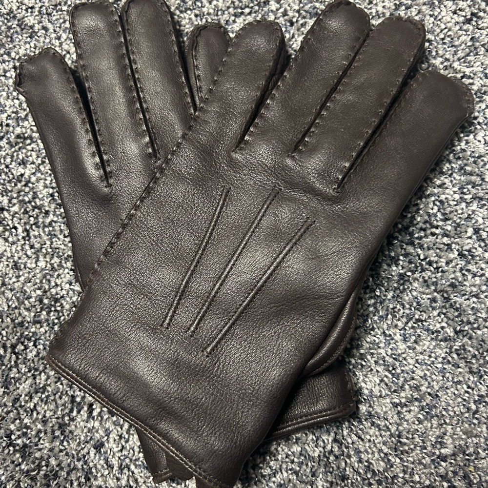 Ralph Lauren Dark Brown Leather Gloves with cashmere and wool blend lining